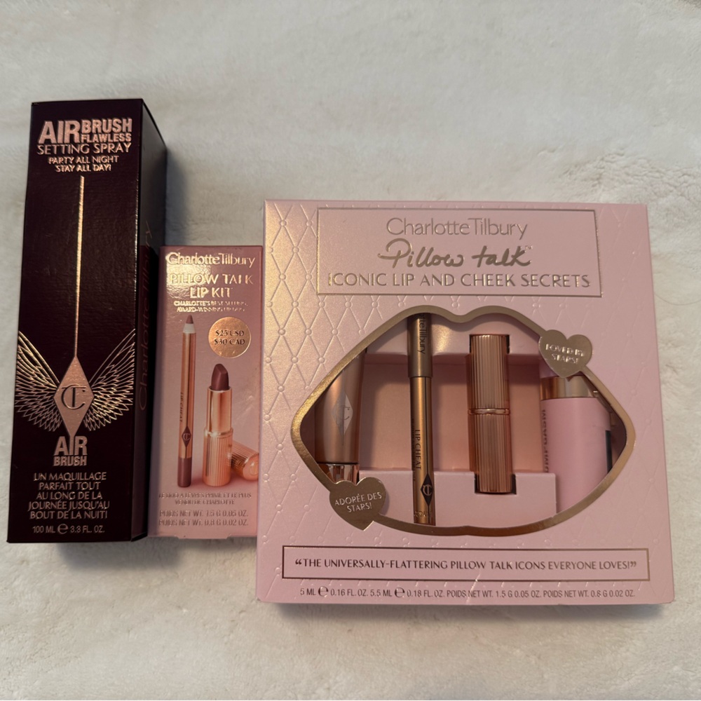 Charlotte Tilbury Pillow Talk Lip & Cheek Set, Lip Kit, and Setting Spray